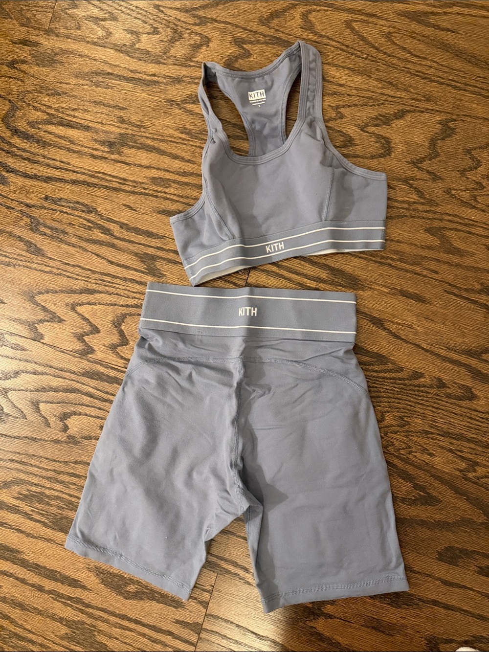 Kith Women's Slate Gray Ribbed Racerback Sports Bra & High-Waist Bike Shorts